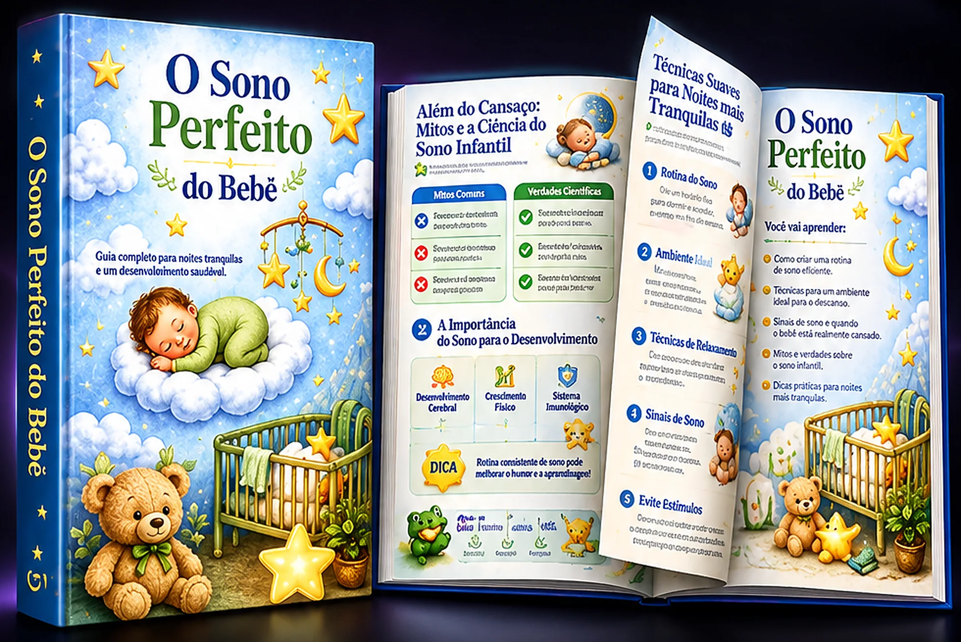 E-book ilustrado O Sono Perfeito do Bebê, com capa e páginas internas diagramadas